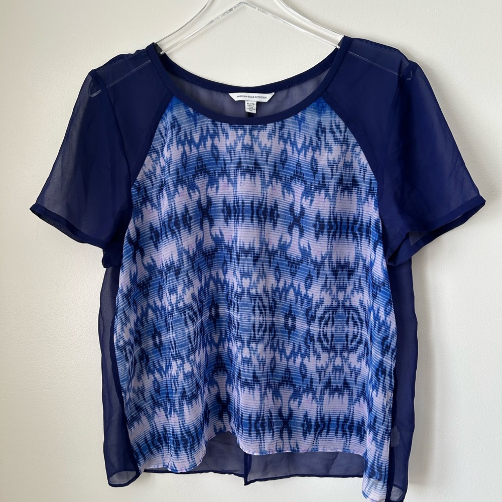 Navy Blue Patterned Women's Top